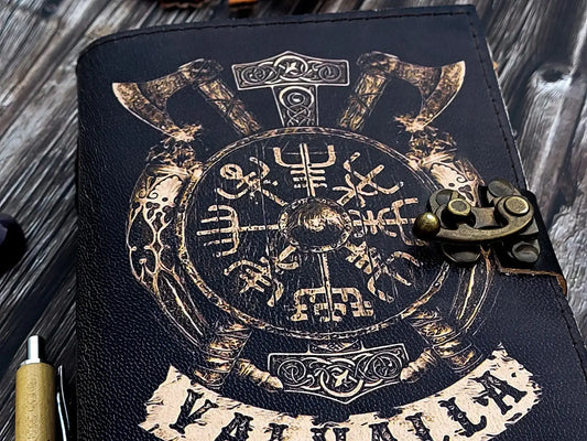Handmade leather journal Valhalla viking Vegvisir Journal