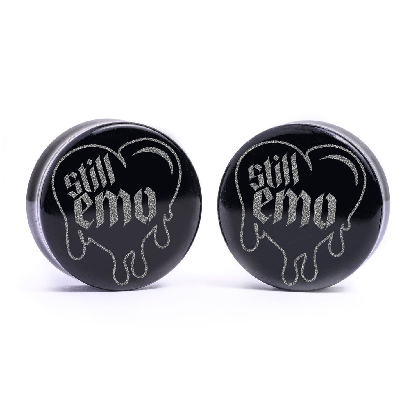 Still Emo Dripping Heart Plug / Gauge - Black Glass | Flat Faced Double Flare