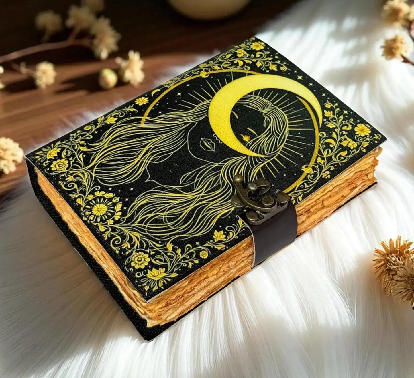 Handmade Fairy Leather Grimoire – Book of Shadows with Lock