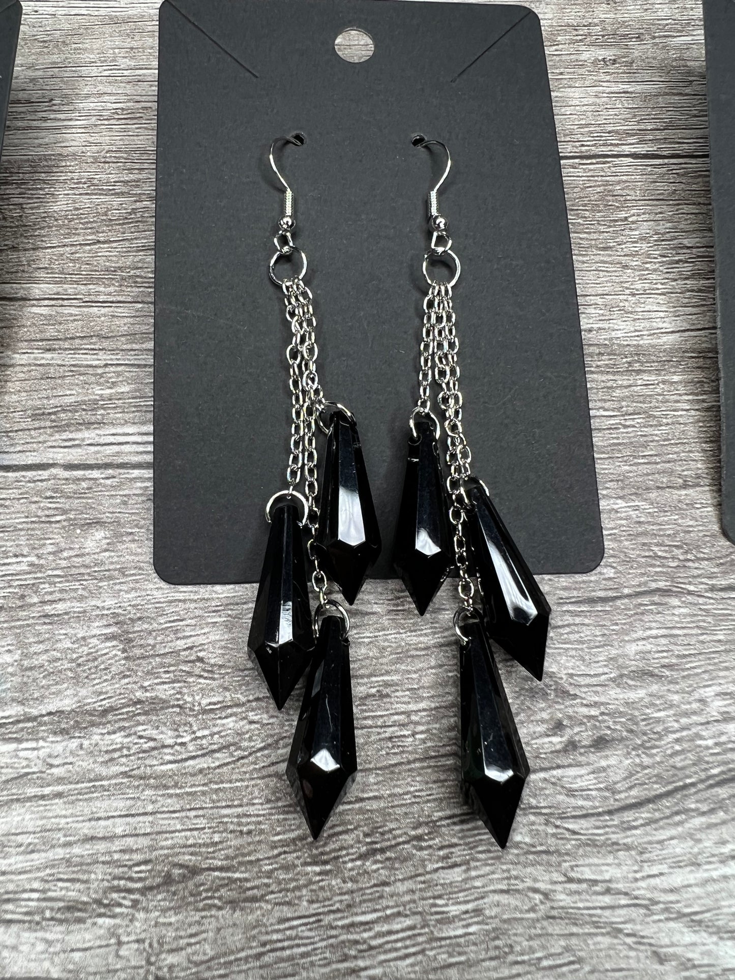 Black Crystal Tassel Earrings