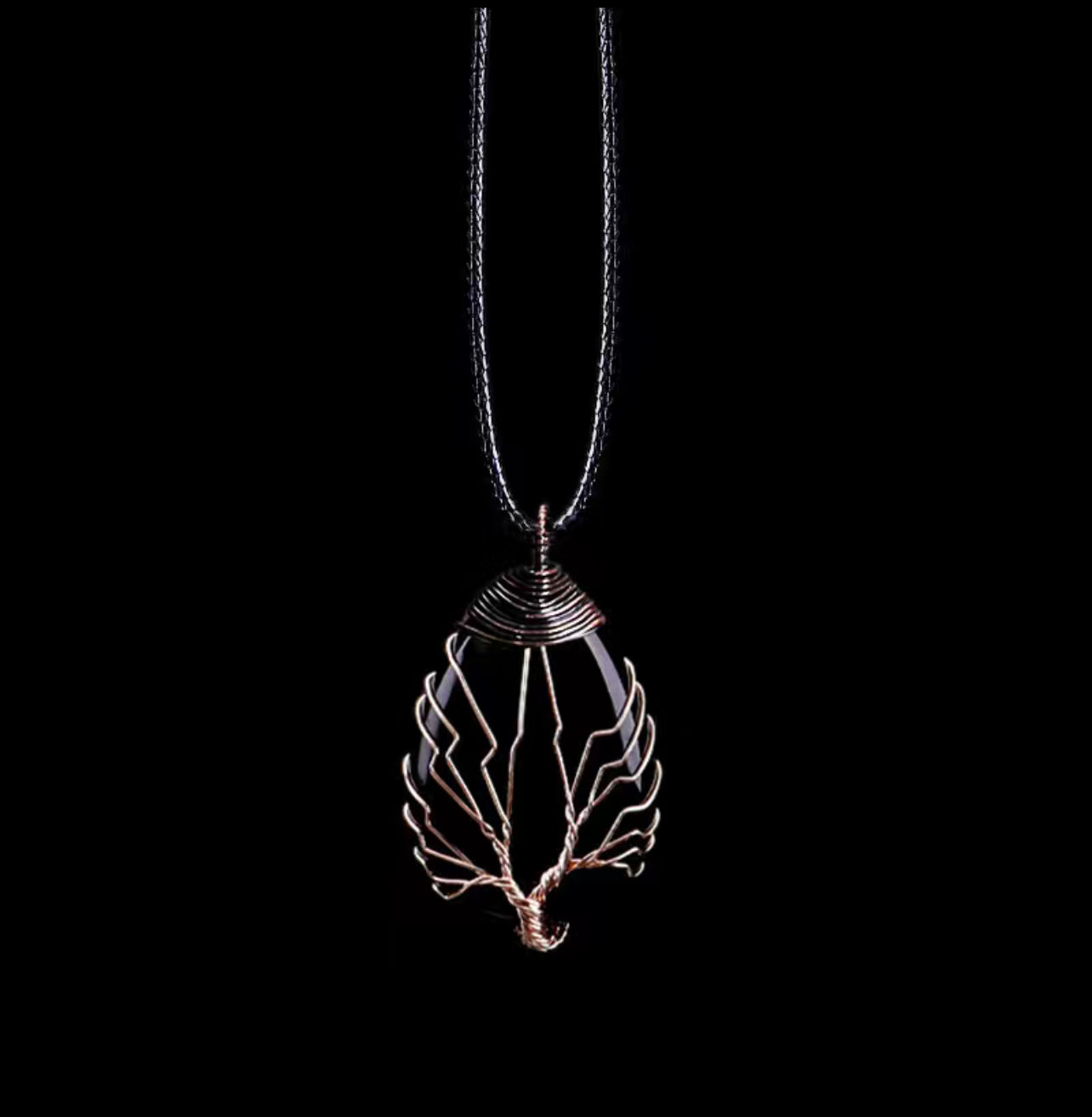Natural Black Agate Crystal Tree of Life Stone Necklace