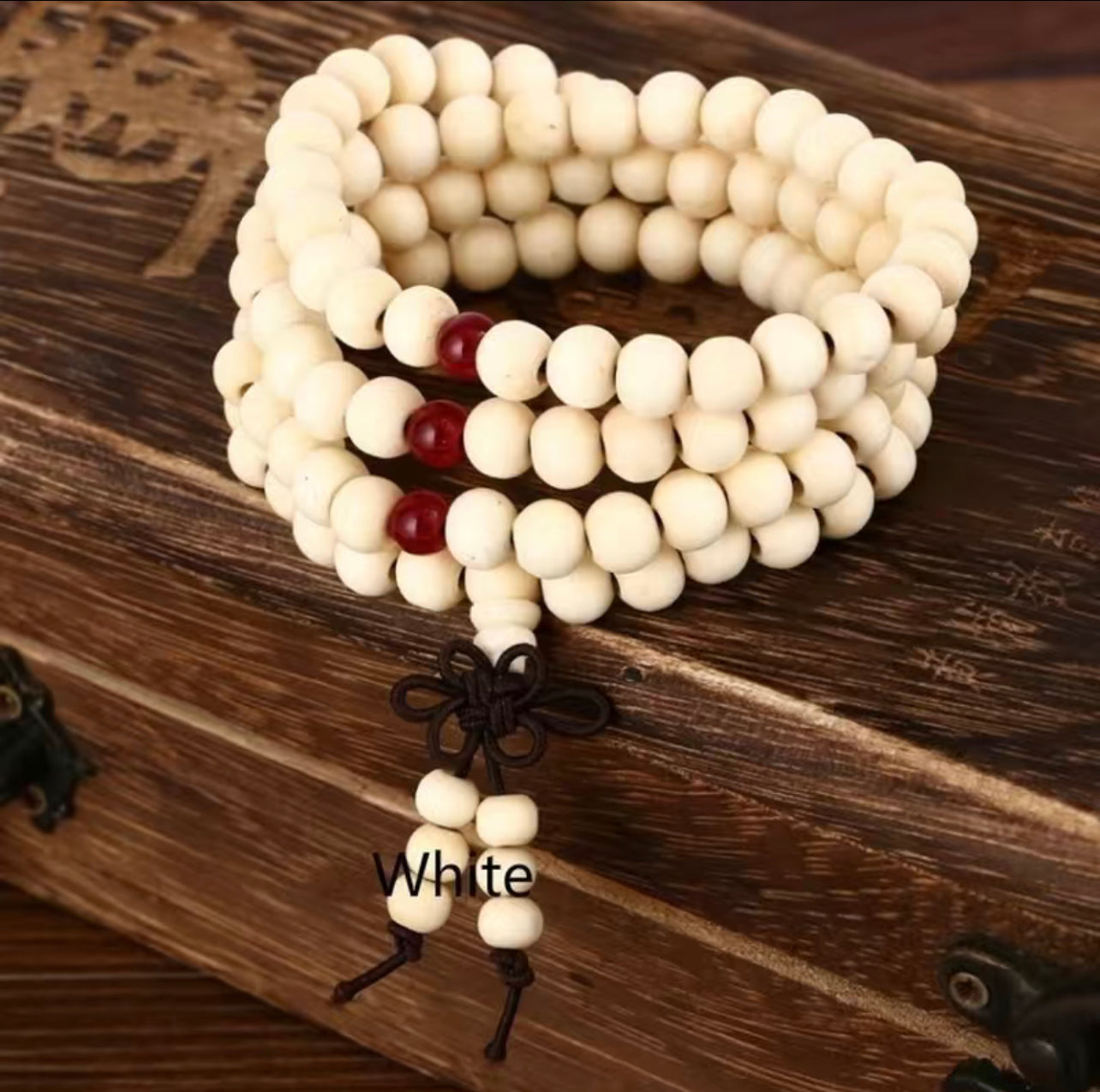 8mm Natural White Sandalwood Buddha Wood Prayer Bracelets