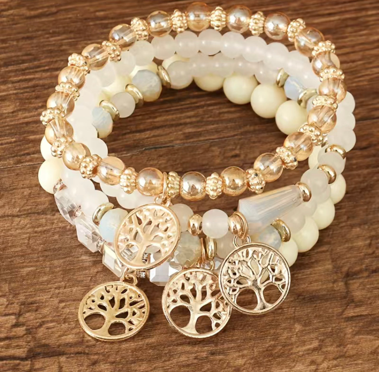 Bohemian White Stackable Tree of Life Bracelet