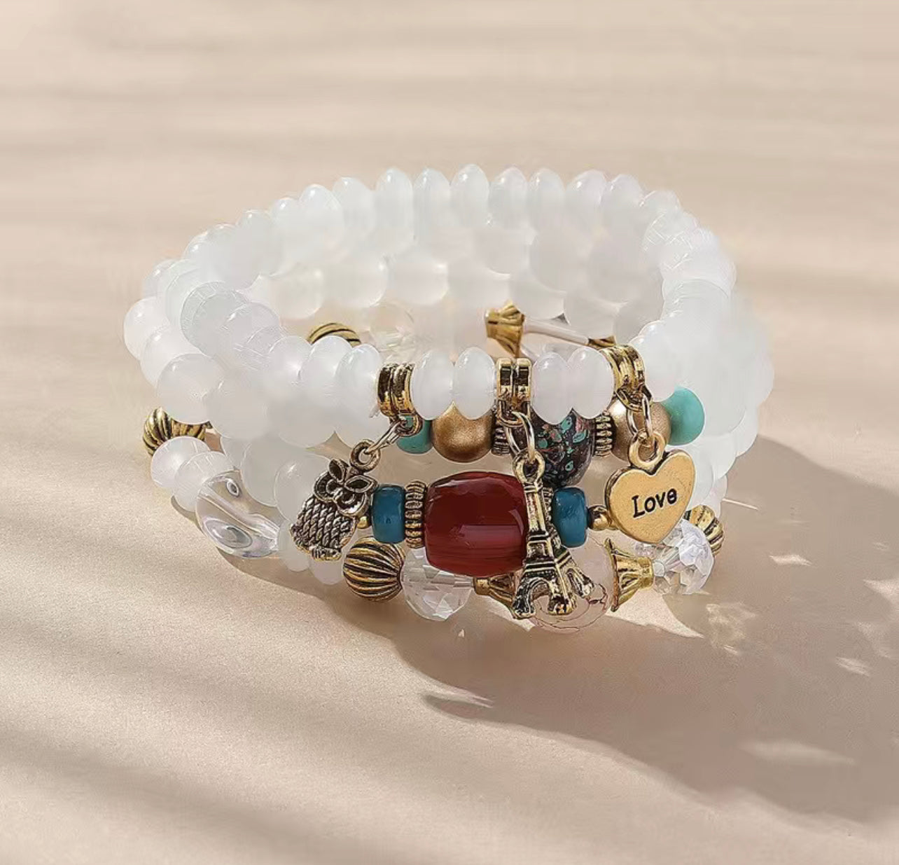 Bohemian White Stackable Charm Bracelet