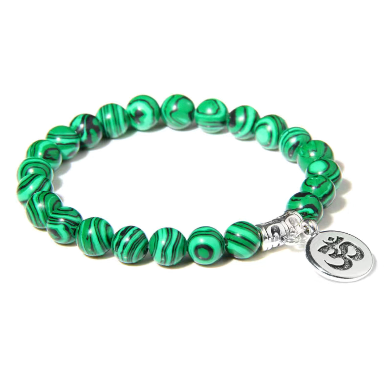 Natural Malachite "OM" Stretchy Bracelet