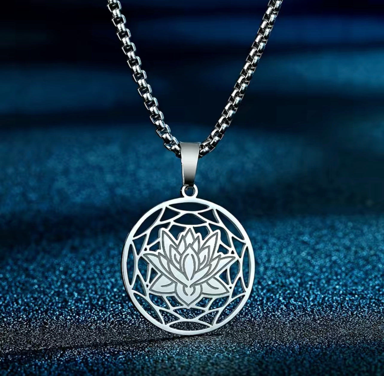 Lotus Flower Stainless Steel Buddha Necklace