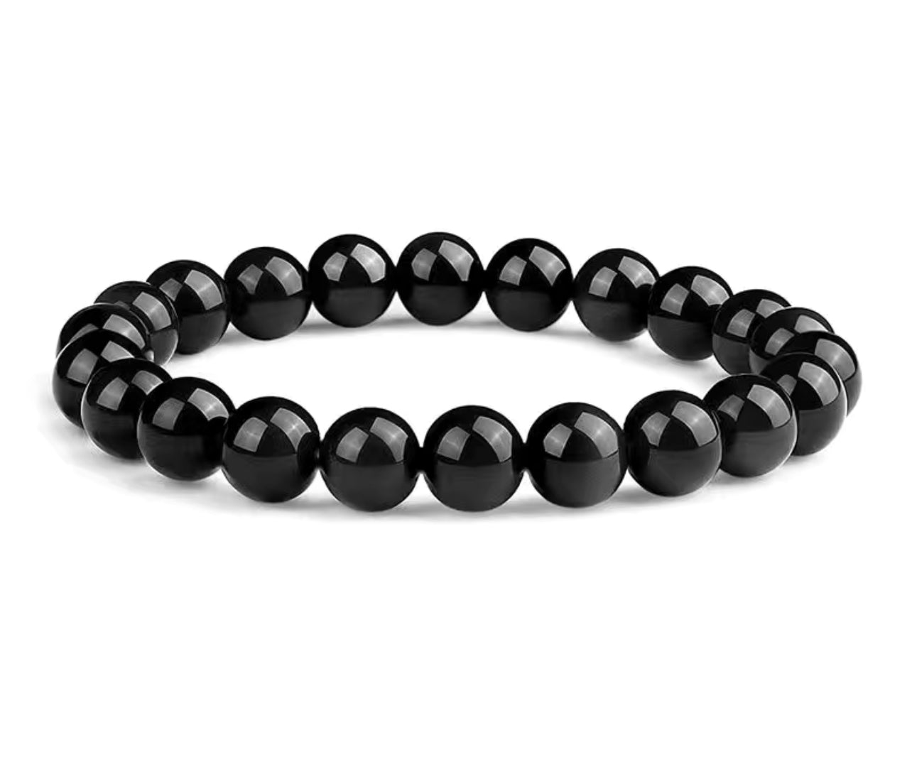 8mm Natural Stone Black Obsidian Stretchy Bracelet