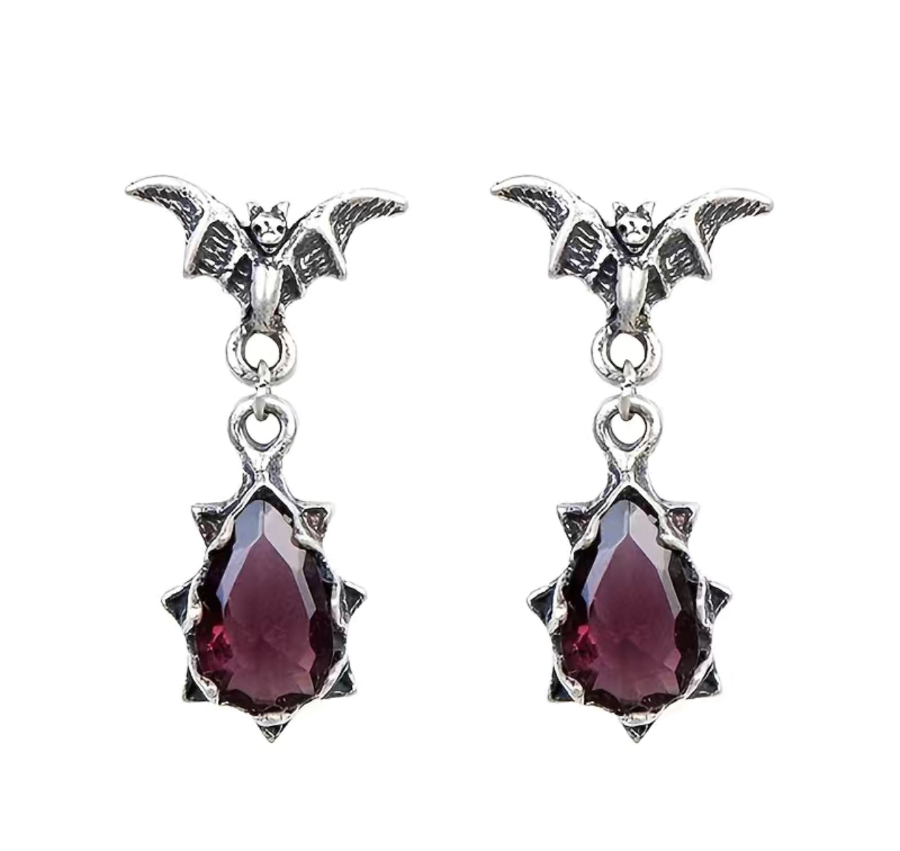 Bat Water Drop Ruby Earrings