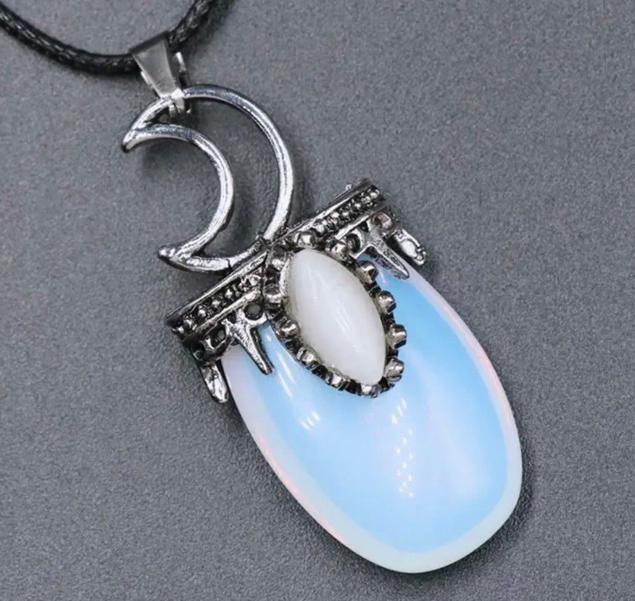 Natural Stone Silver Moon Necklace