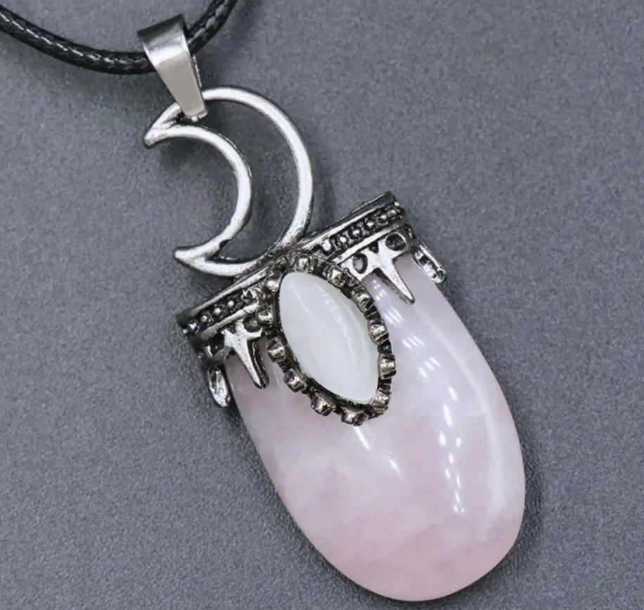 Natural Stone Silver Moon Necklace