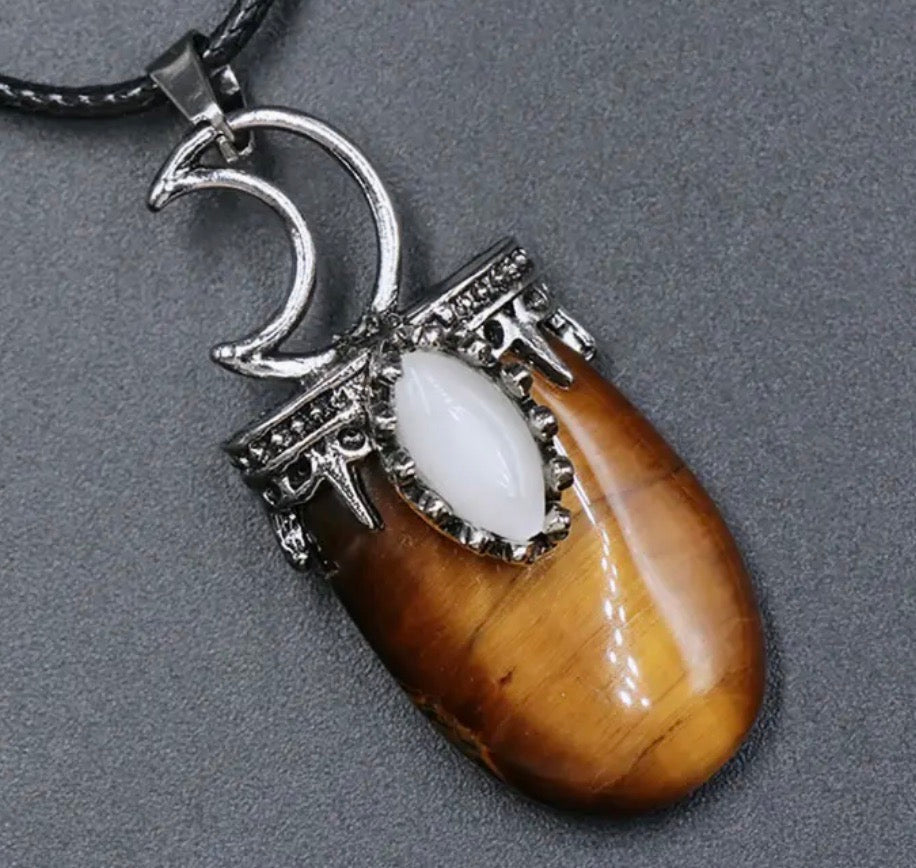 Natural Stone Silver Moon Necklace