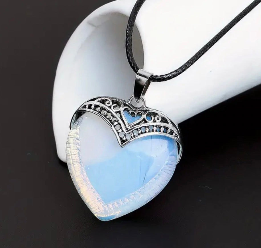 Natural Stone Silver Heart Necklaces