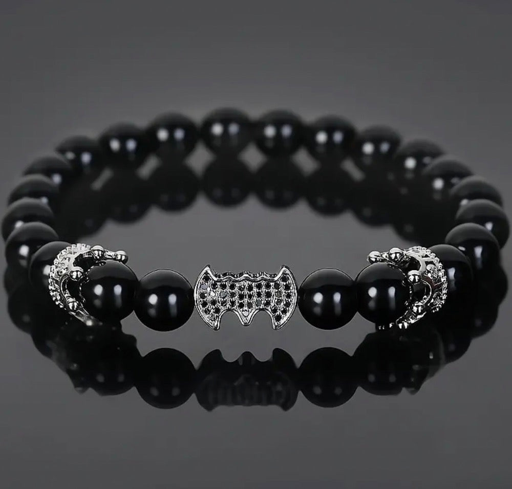 8mm Zircon-Inlaid Bat Small Crown Stretchy Bracelet