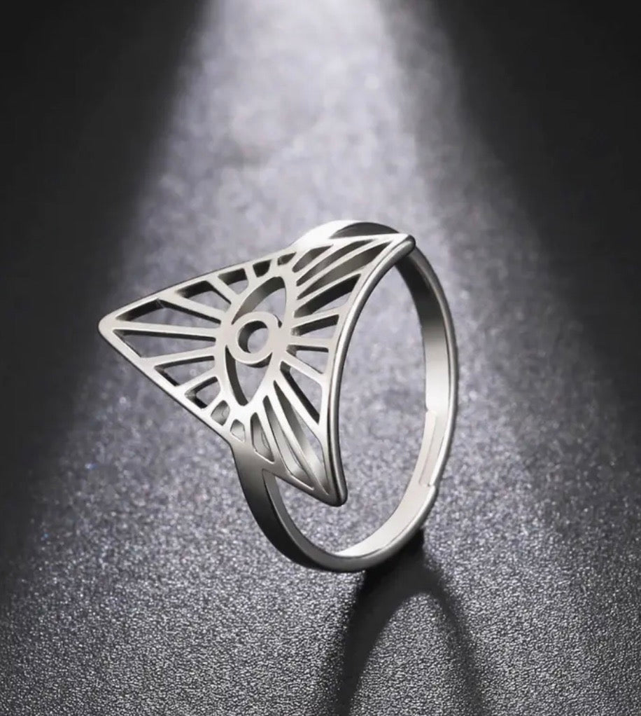 Stainless Steel Eye of God Adjustable Ring