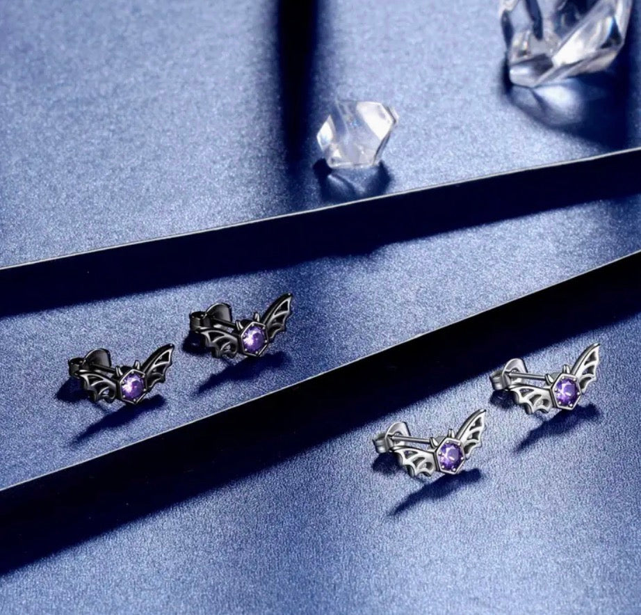 Purple Cubic Zirconia Bat Studs