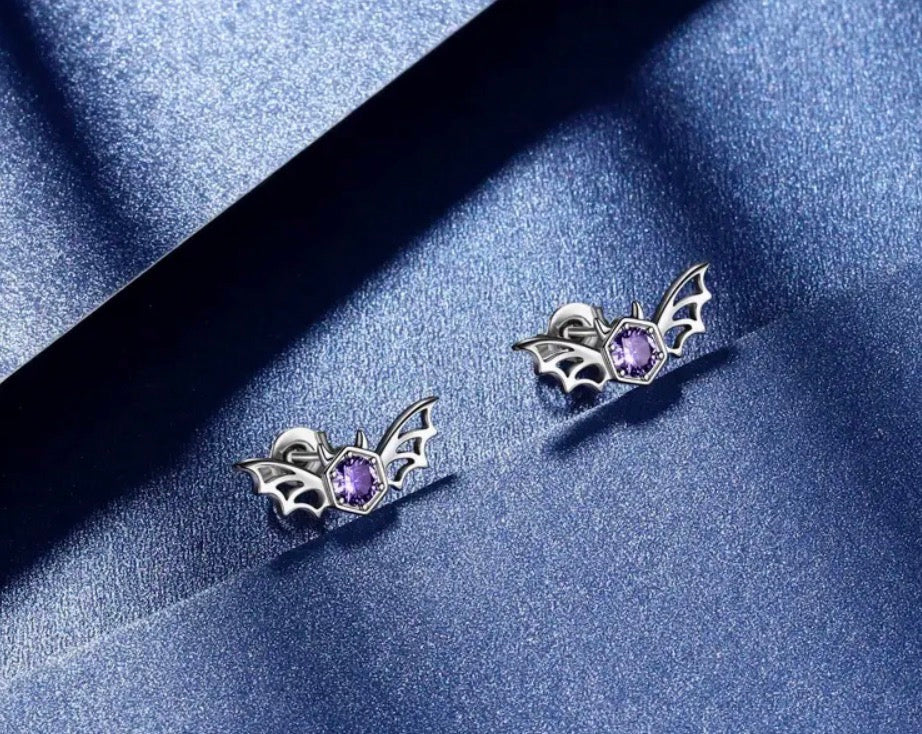 Purple Cubic Zirconia Bat Studs