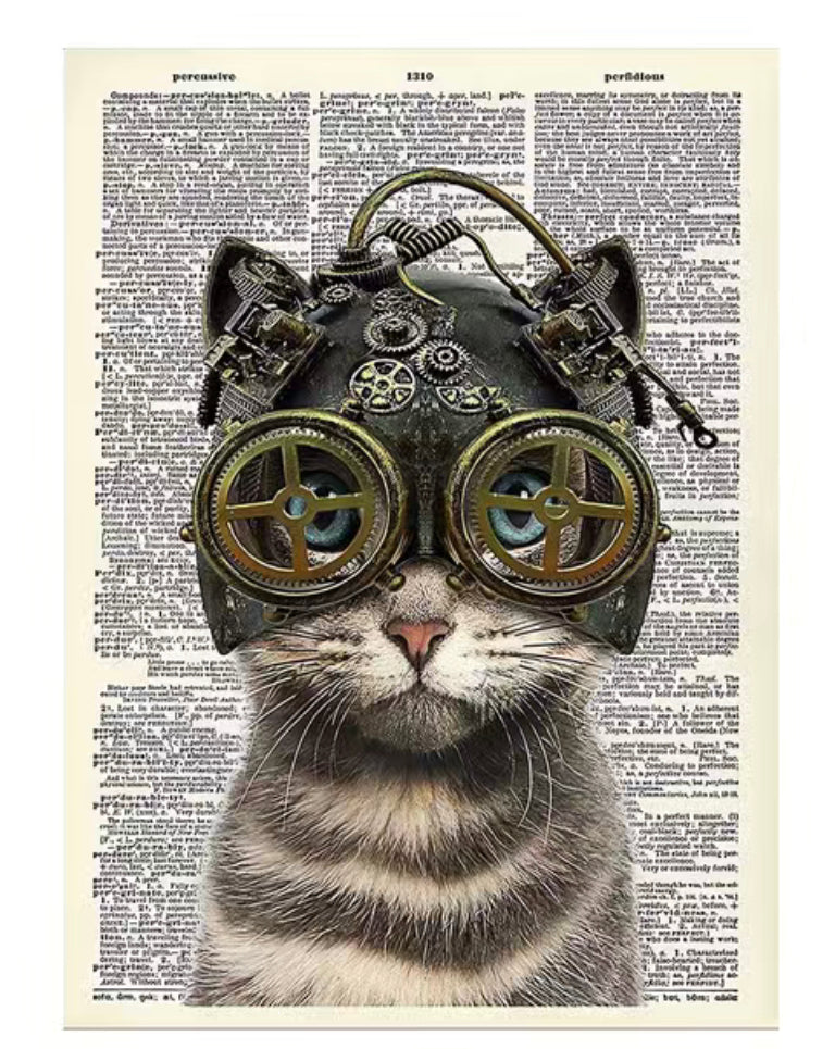 Steampunk Cat Wall Art Posters 12" x 16"
