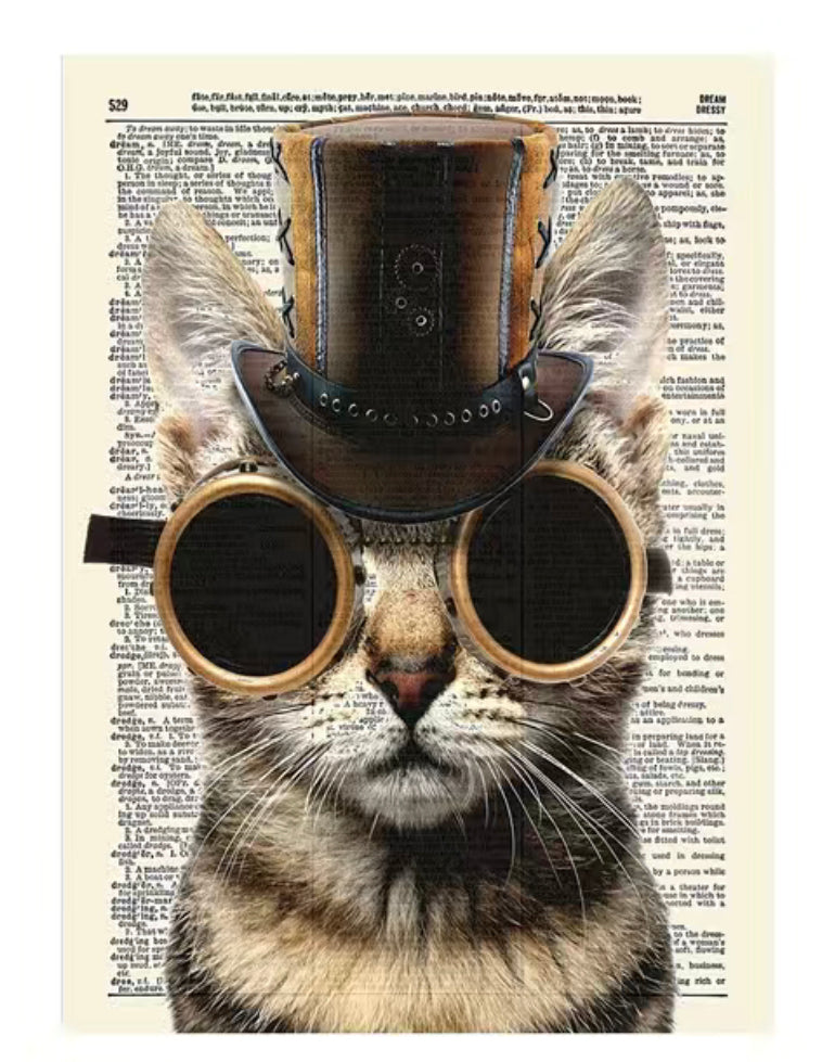 Steampunk Cat Wall Art Posters 12" x 16"