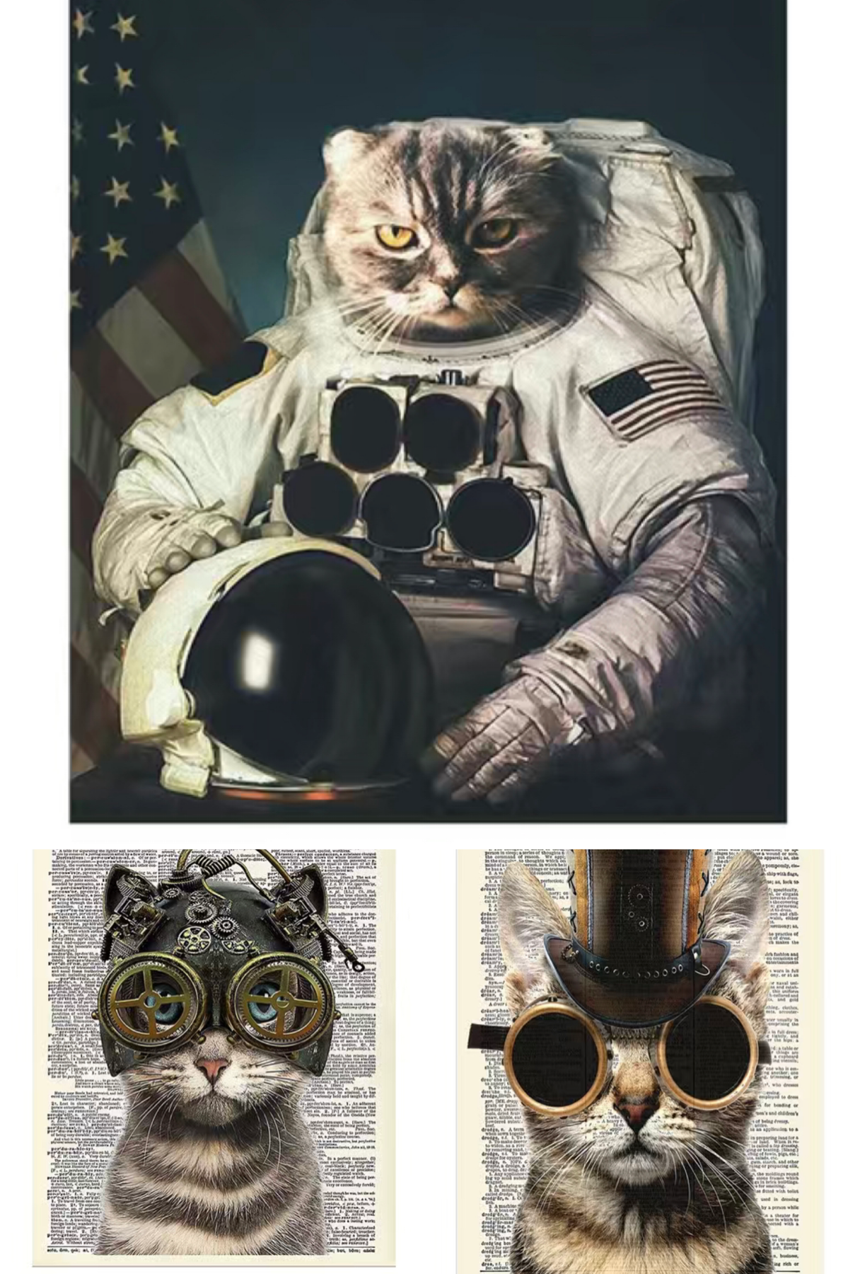 Steampunk Cat Wall Art Posters 12" x 16"