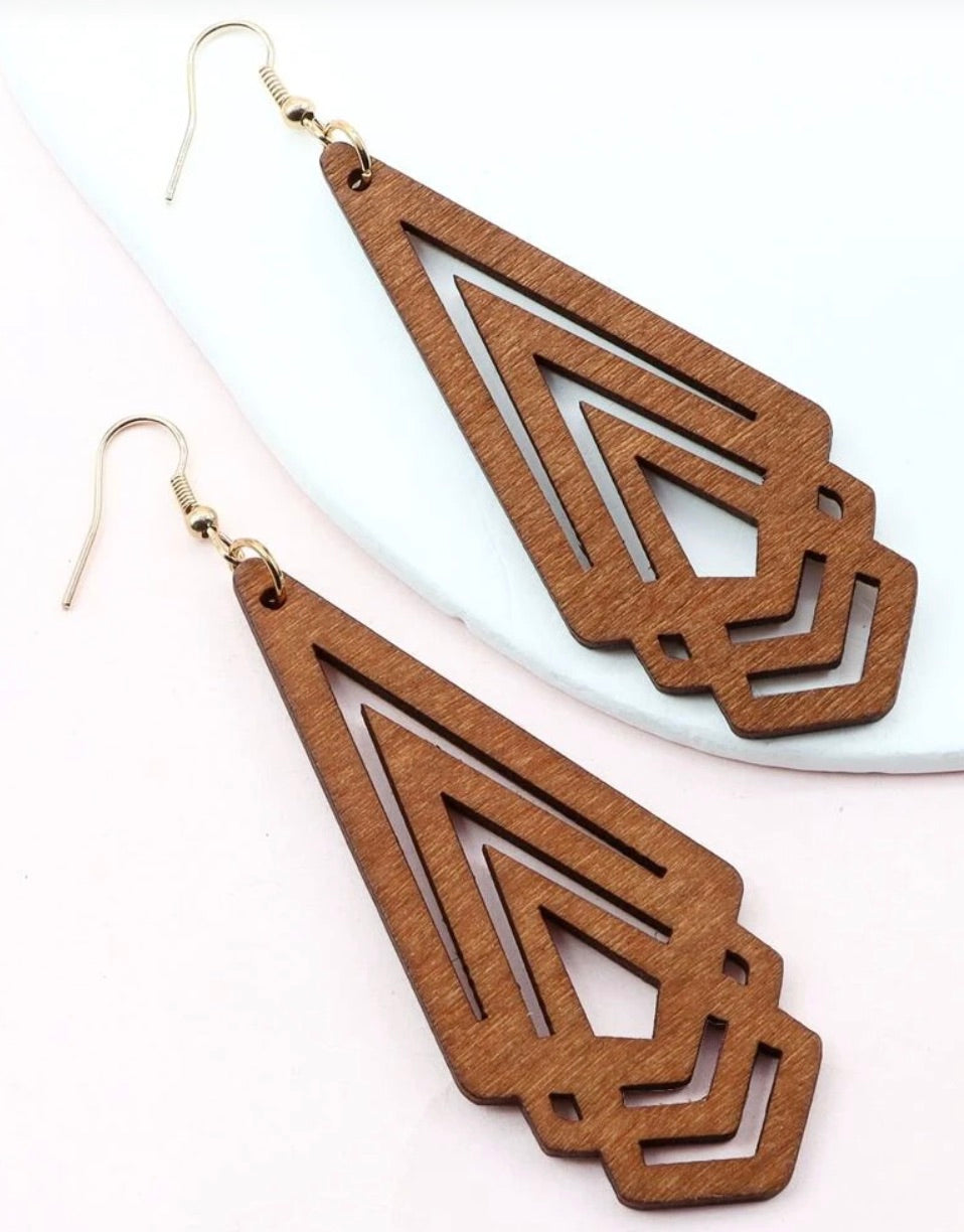 Wooden Geometric Drop Earrings