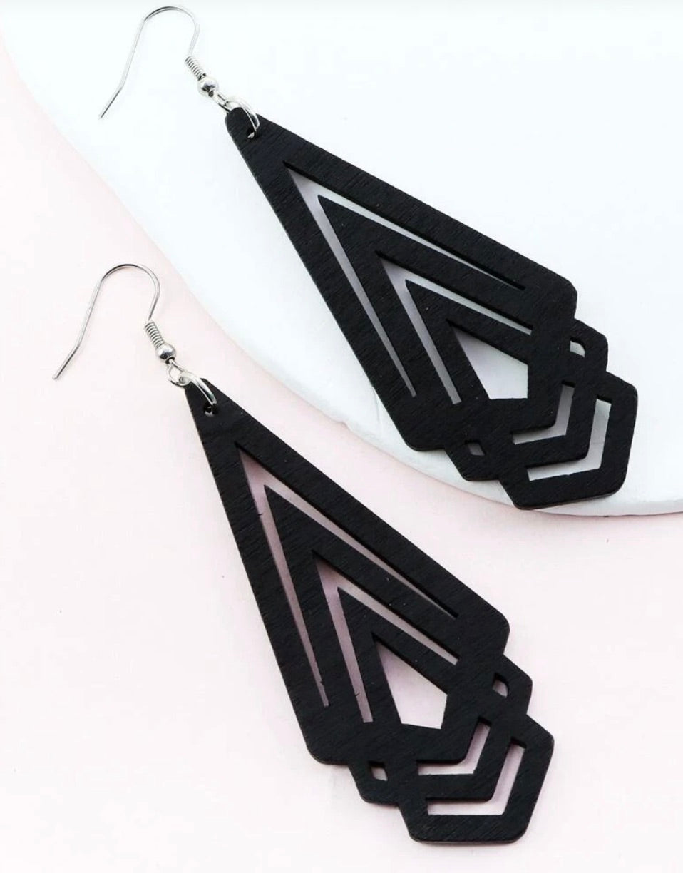 Wooden Geometric Drop Earrings