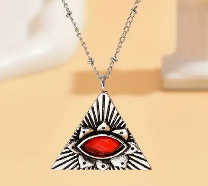 Triangle Flower Ruby Eye-Inlaid Necklace