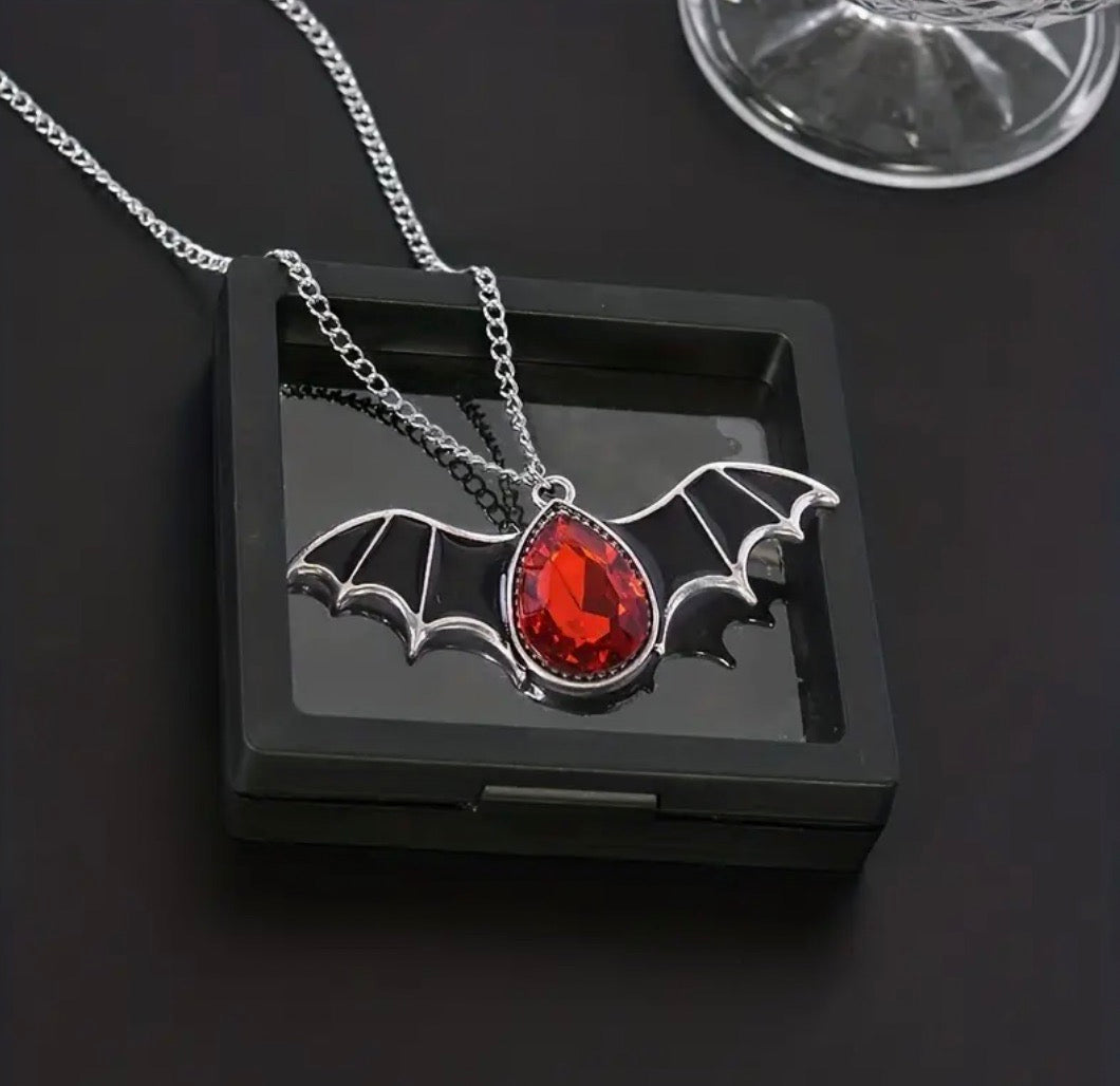 Bat Teardrop-ShapedCrystal Necklace
