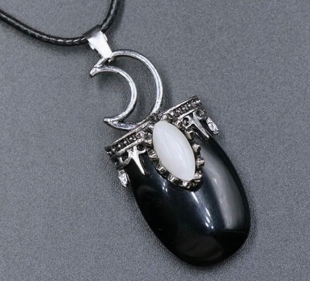 Natural Stone Silver Moon Necklace