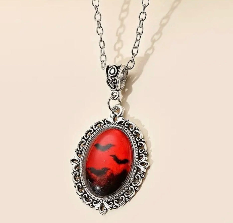 Red Gothic Bat Pendant