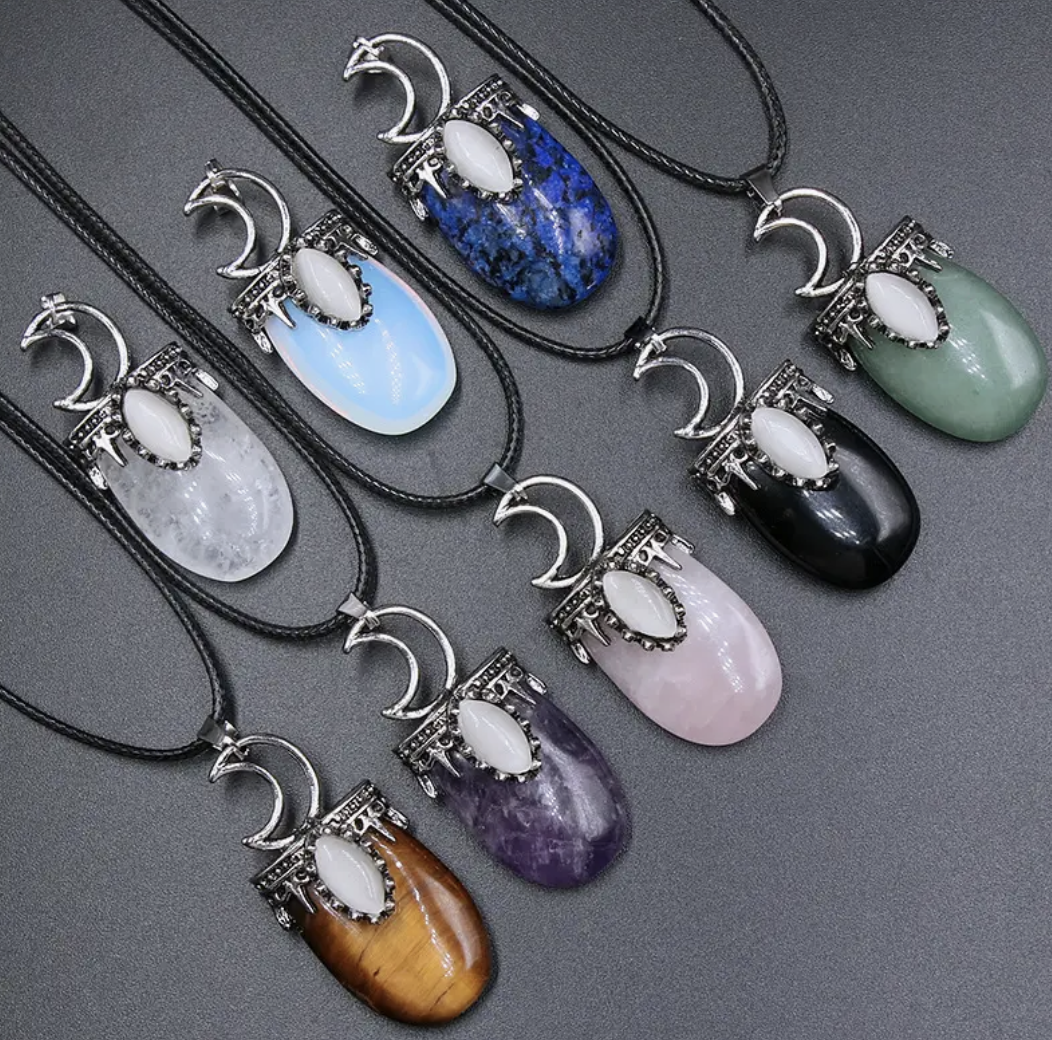 Natural Stone Silver Moon Necklace