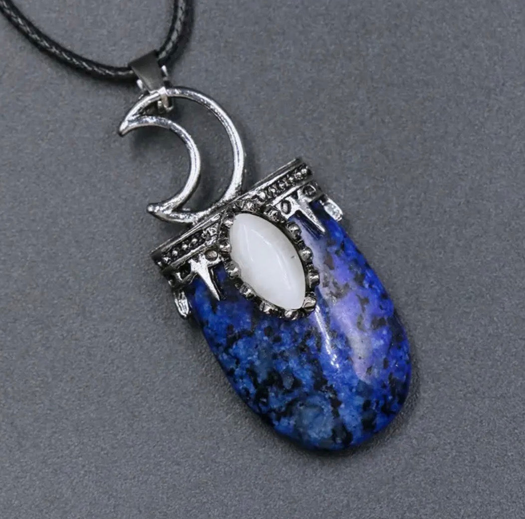 Natural Stone Silver Moon Necklace