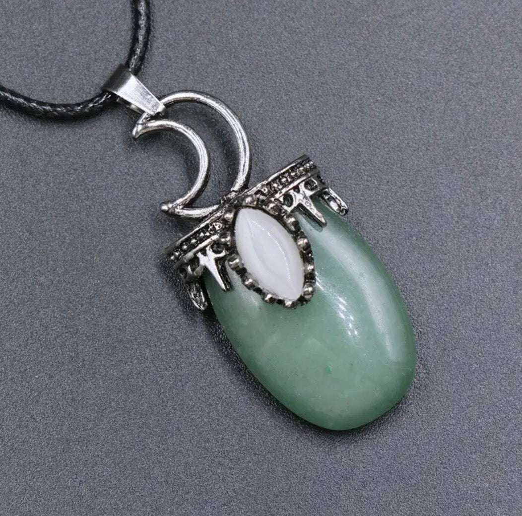 Natural Stone Silver Moon Necklace