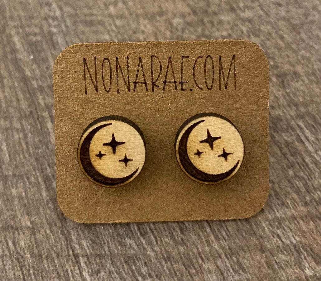 Crescent City Moon — Laser-Cut, Hand-Painted, Wooden Earrings — Lead and Nickel Free