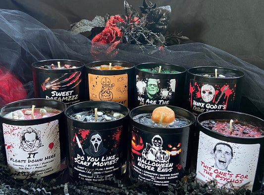 Horror Candles — Soy Wax Crystal / Flower Candles, 11 oz Glass Jar