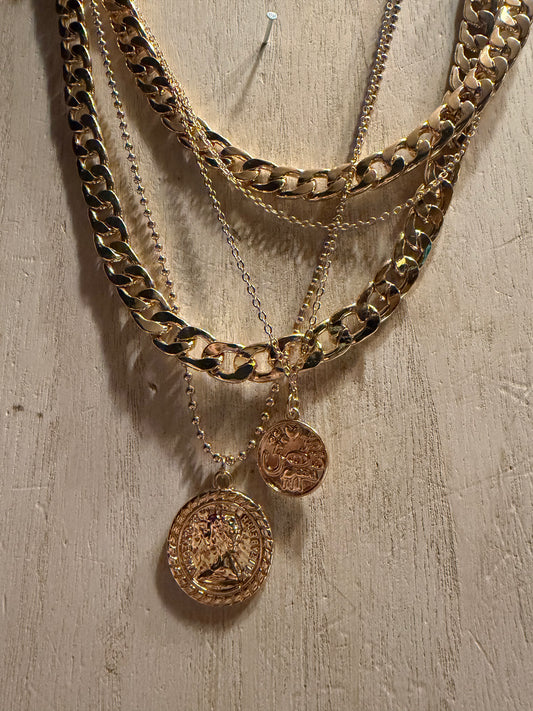 Layered Chunky Chain Coin Necklace