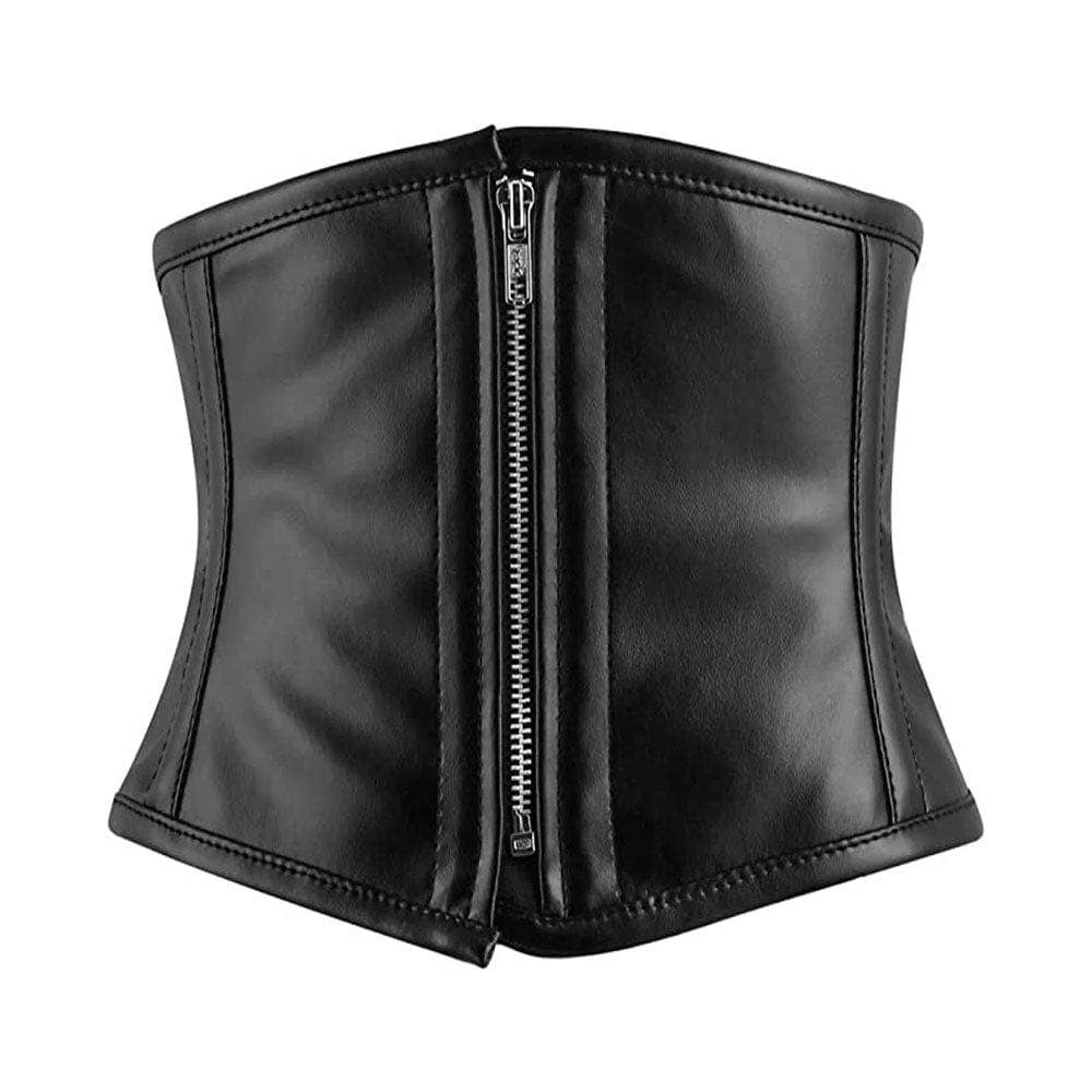 Women Faux Leather Black Short Torso Corset Style