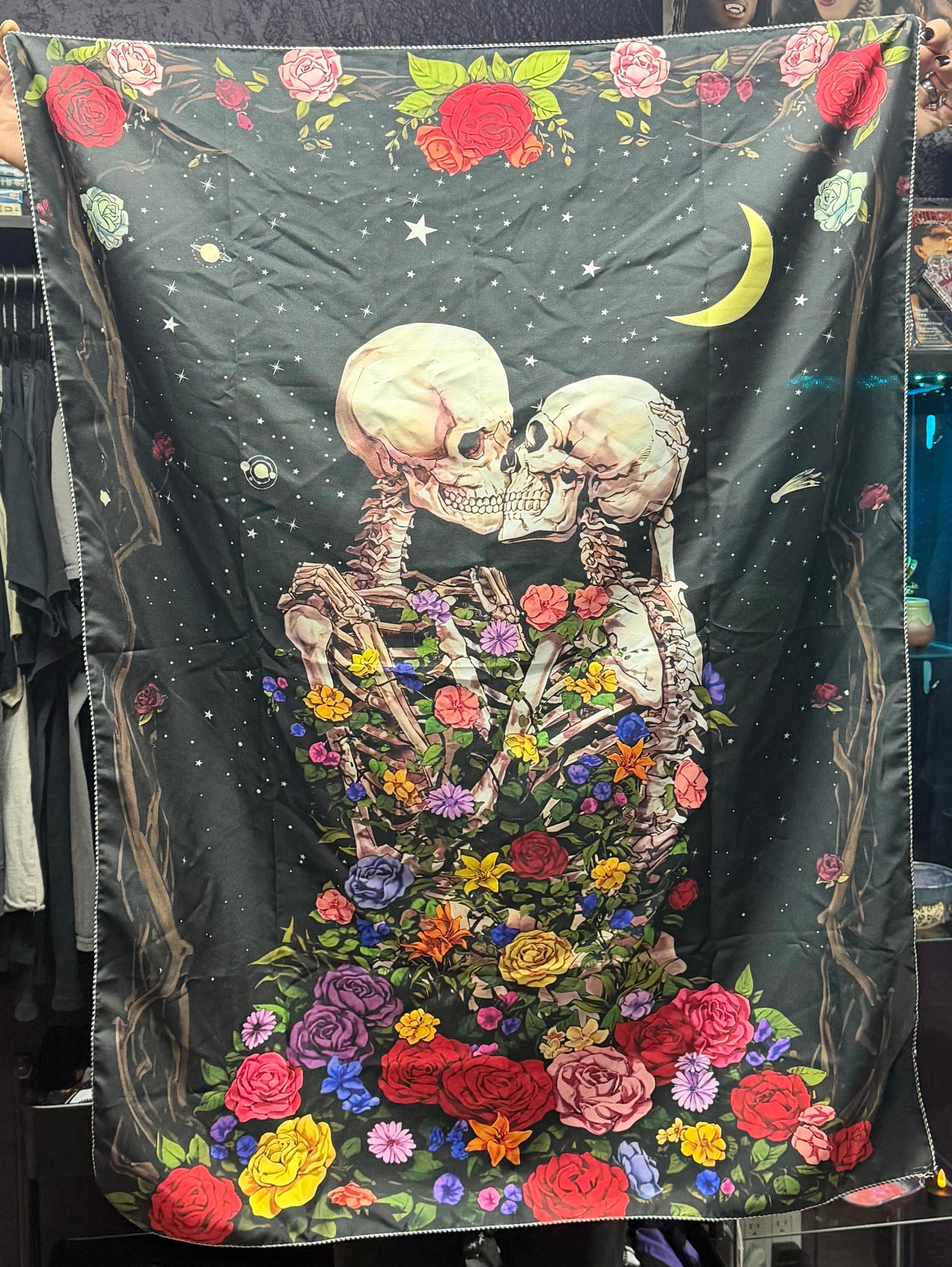 Floral Skull Love Tapestry