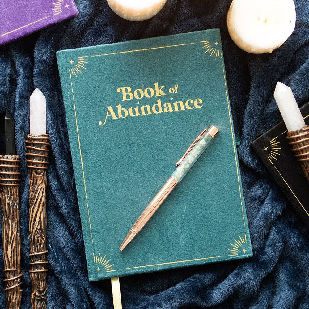 Book of Abundance Journal with Green Aventurine Crystal Pen