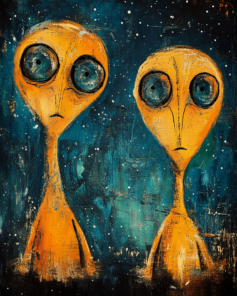 Curious Alien Couple Art Print – 8″x10″ Artwork for 11″x14″ Frame
