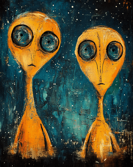 Curious Alien Couple Art Print – 8″x10″ Artwork for 11″x14″ Frame