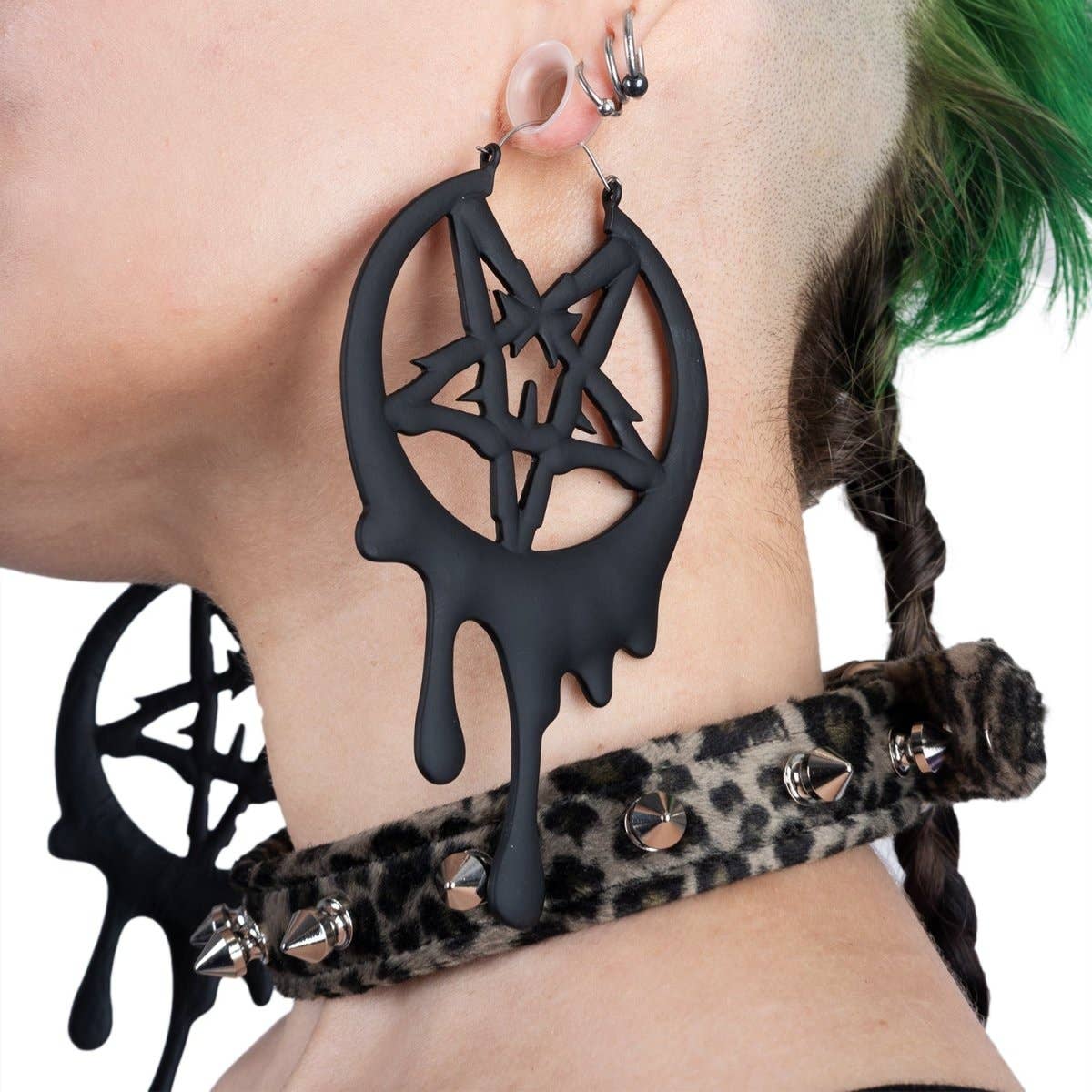 Drippy Metal Pentagram Hoop Earrings