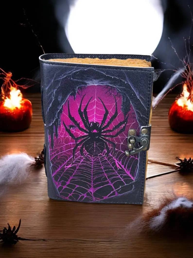 Grimoire vintage leather journal, spider Print Journal