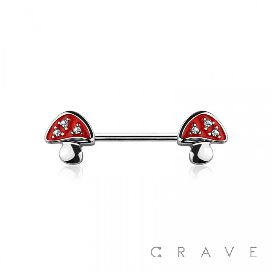 GEM PAVED MUSHROOM 316L SURGICAL STEEL NIPPLE BAR