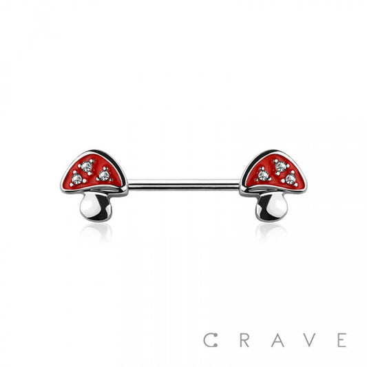 Red Mushroom Nipple Barbell – 14G Surgical Steel | Sparkling Gems