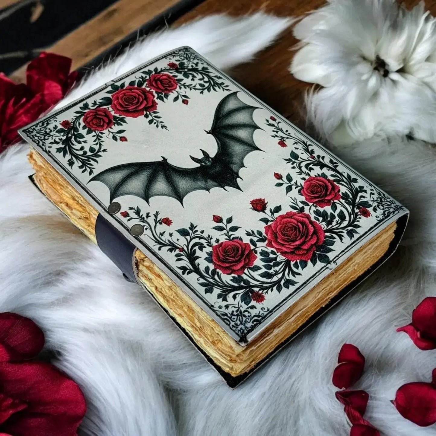 Bat Grimoire Journal Large Leather Book of Shadows with Lock