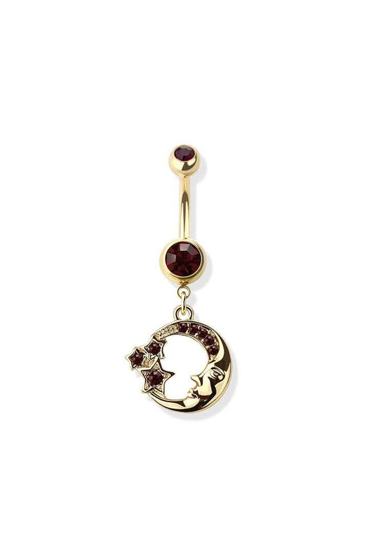 Purple Star & Crescent Moon Dangle Belly Button Ring – 14G