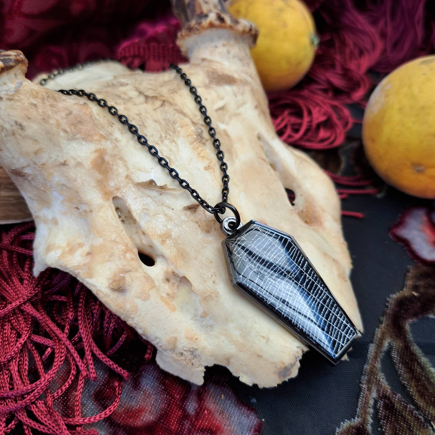 Real Spiderweb Coffin in Black (Necklace)