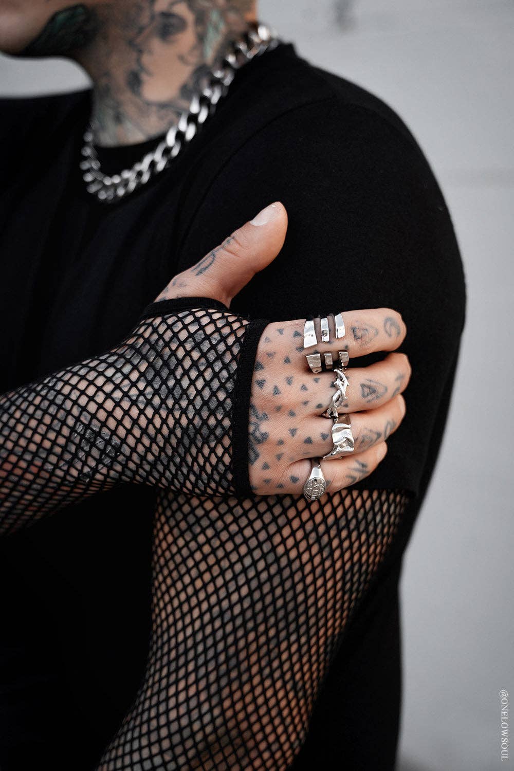 Graveyard Goth Fishnet Sleeve Shirt