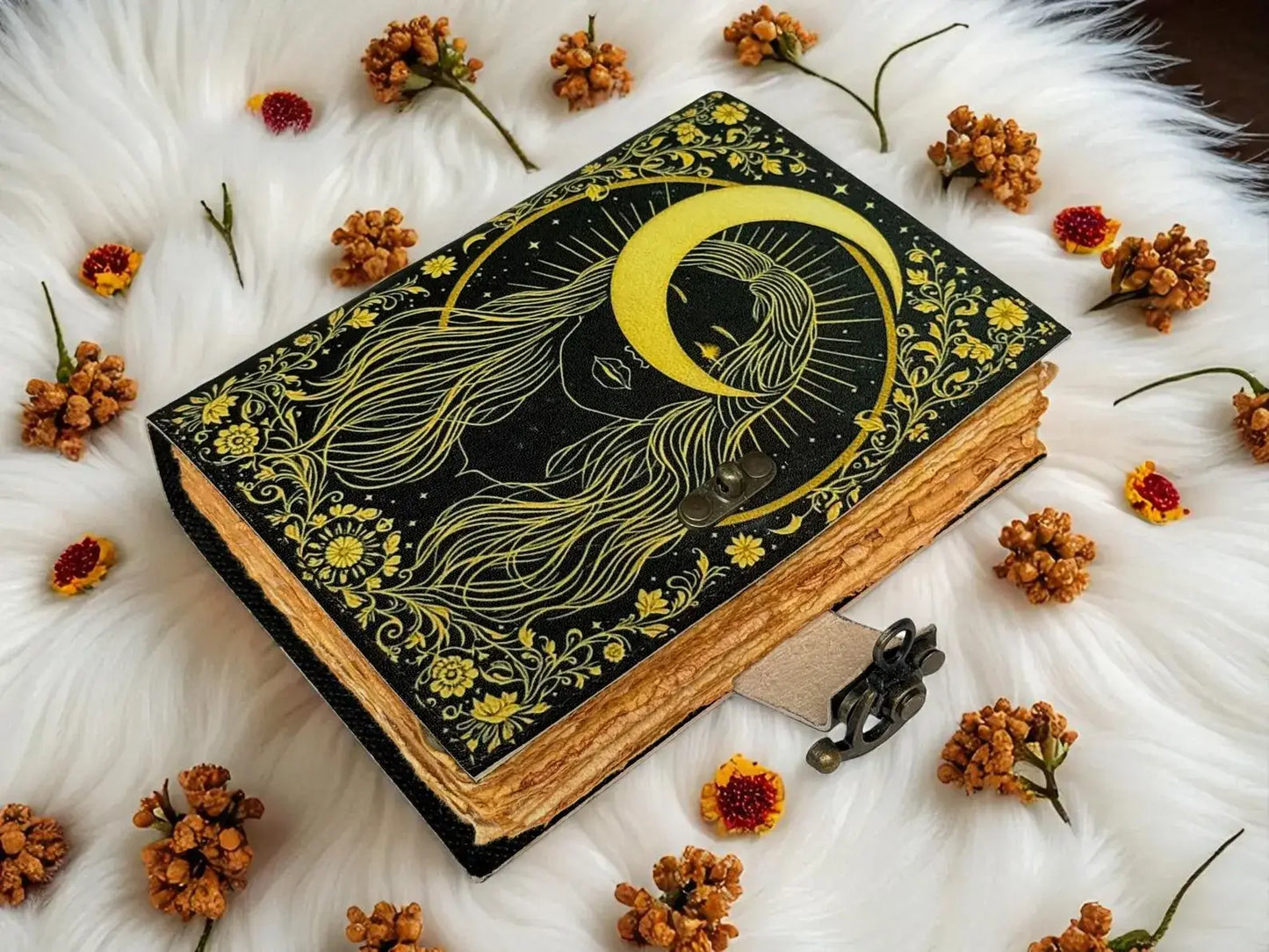 Handmade Fairy Leather Grimoire – Book of Shadows with Lock