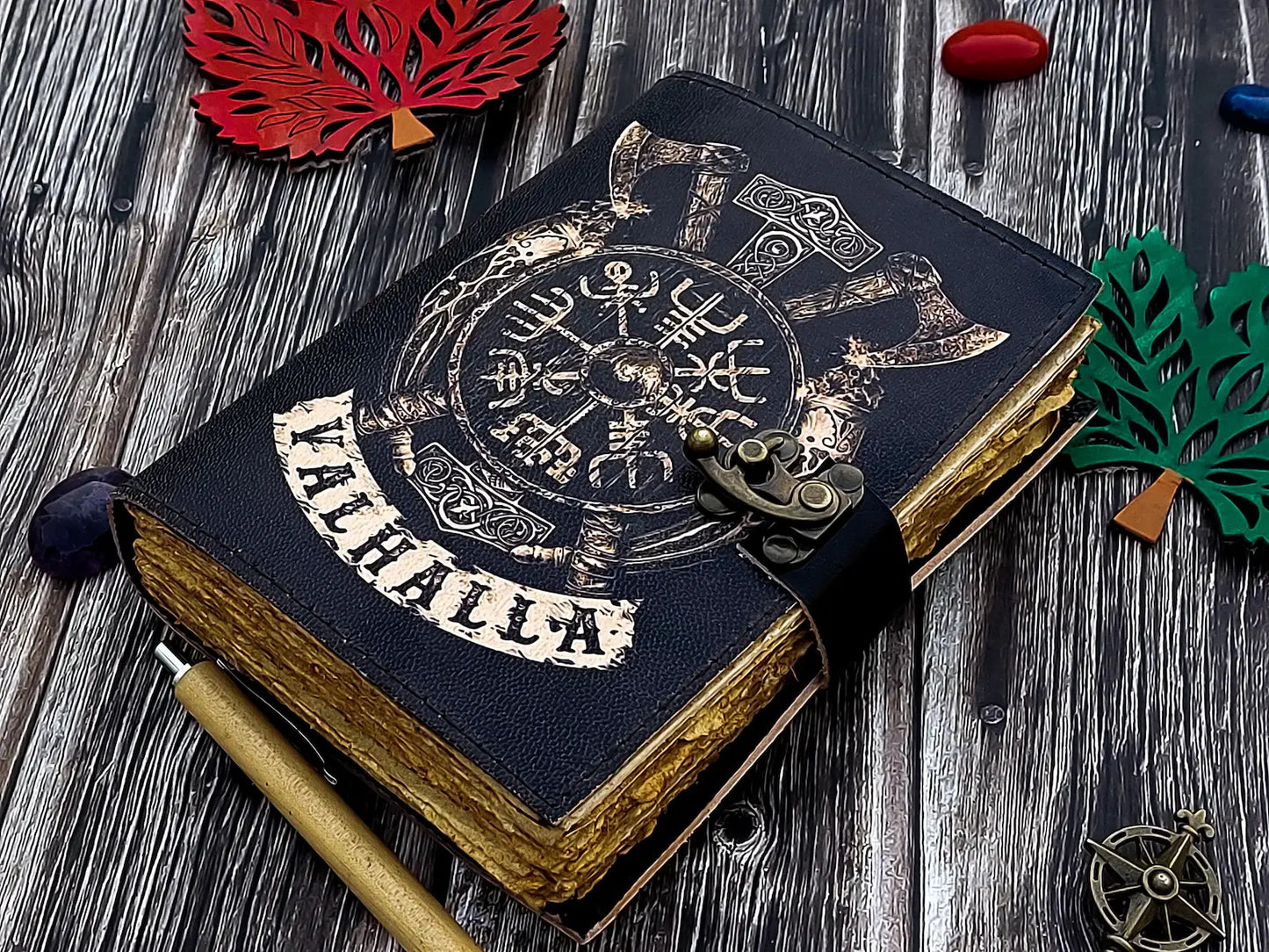 Handmade leather journal Valhalla viking Vegvisir Journal